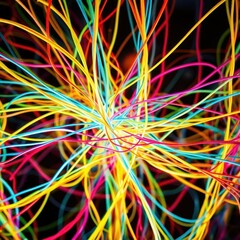 Interconnected vibrant wires creating a dense web of overlapping patterns Generative AI