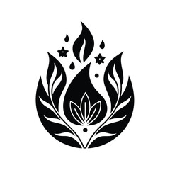 Elegant black and white floral emblem with leaves and decorative elements for design and branding