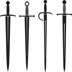 Fototapeta premium Collection of Swords Silhouette Vector Illustration of Medieval Weapons Perfect for History, Fantasy, and Combat Themes