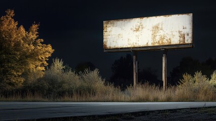 Rustic Billboard at Night on a Country Road