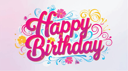 A vibrant vector illustration for a happy birthday celebration sale card design with a pink discount sticker symbol and new greeting font art