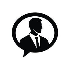 Business professional silhouette inside speech bubble represents communication and consulting services