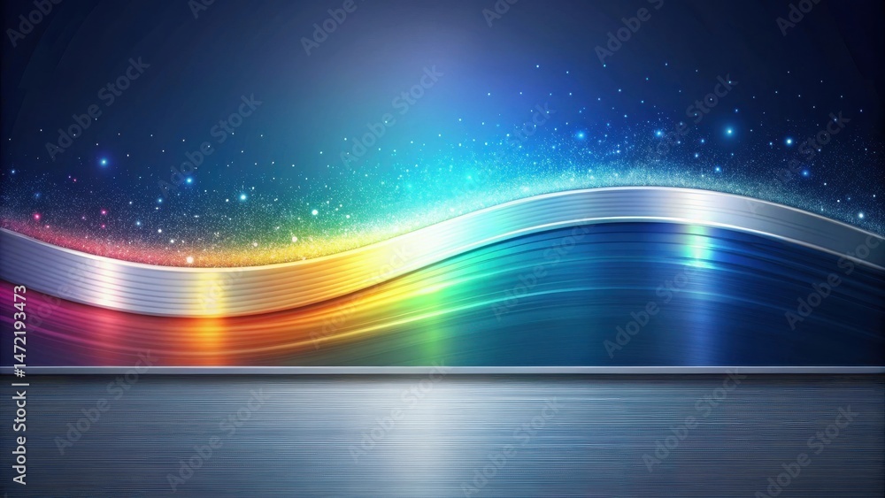 Poster abstract colorful wave background with glittering sparkle and metallic accents