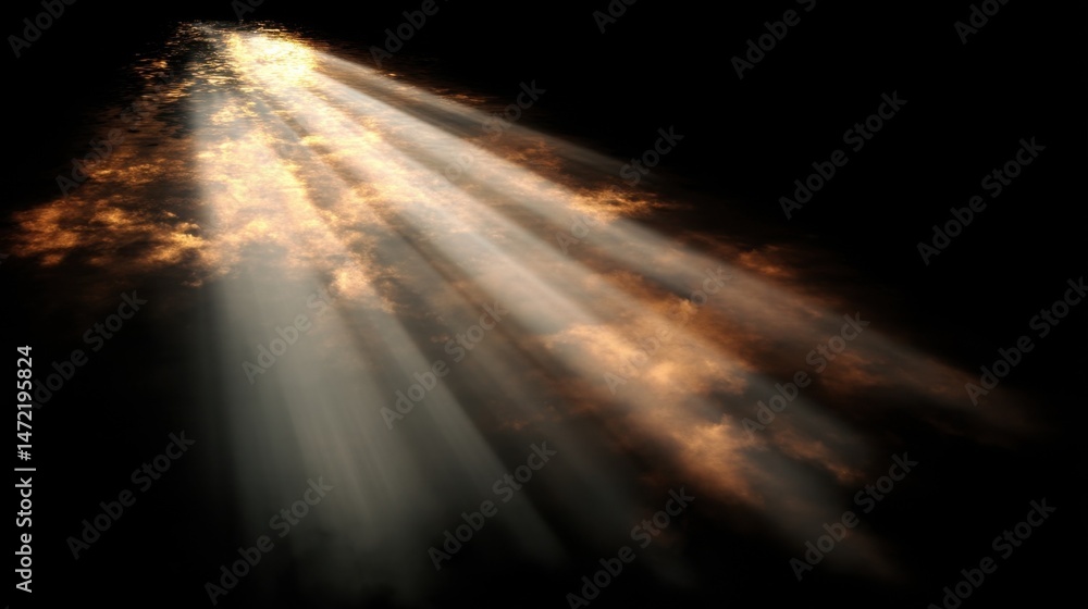 Aufkleber golden light rays pierce through dark, smoky clouds, creating a dramatic, ethereal scene. the beams 