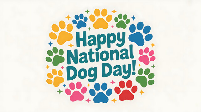 Colorful celebration of national dog day with paw prints and festive design elements