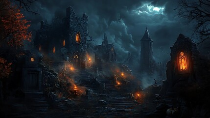 Dark fantasy structures at night