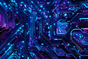 Fototapeta premium Abstract Circuit Board Design with Neon Lights and Technology Vibes