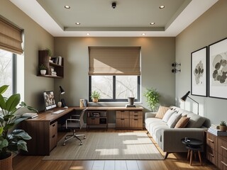 Fototapeta premium Contemporary Home Office - Earthy Green & Brown Accents