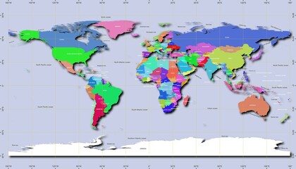 world map complete with political areas with different color gradations