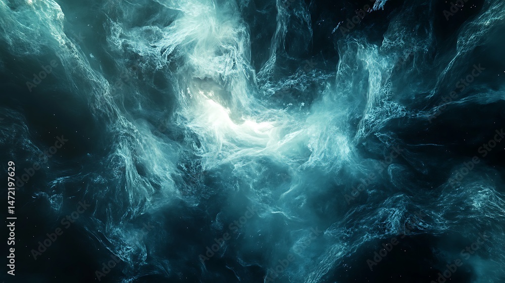 Poster abstract cosmic cloudscape with ethereal light and flowing textures and shapes