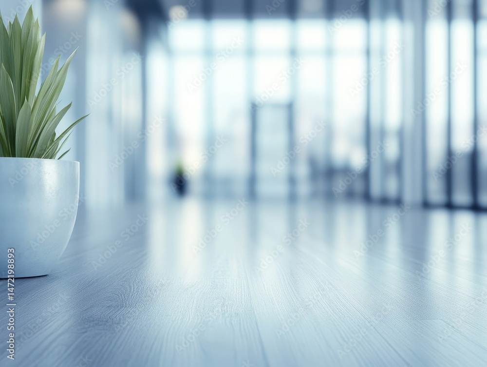 Poster serene modern office workspace with potted plant on desk