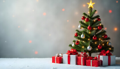 A beautifully decorated Christmas tree sparkles with lights and gifts for the holidays.