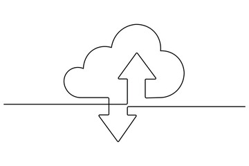 Cloud storage continuous one line drawing and outline vector illustration