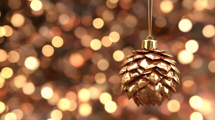 Fototapeta premium Elegant Gold Pine Cone Christmas Ornament