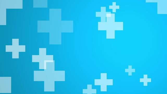 Blue medical background with white cross. Seamless looping backdrop for med tech or presentation video.