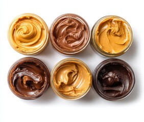 Assorted Jars of Creamy Spreads Featuring Various Colors and Textures Perfect for Dessert Recipes, Baking, and Tasty Snacks for All Ages
