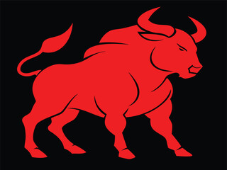 Red Bull Silhouette, Powerful Animal Symbol Vector