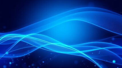 Naklejka premium Abstract blue glowing waves flow smoothly across a dark background creating a calming and ethereal digital art design perfect for websites and
