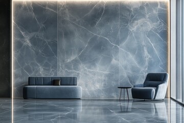 Modern interior design featuring a marble wall.