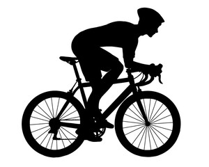 Man cyclist silhouette, isolated icon on white background