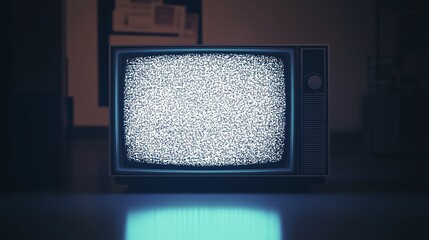 Static Echoes: A Vintage Television Screen Displaying White Noise in a Dim Room

