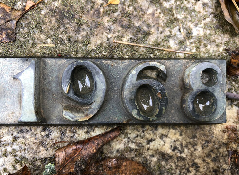 The year 1968 written in heavy metal numerals