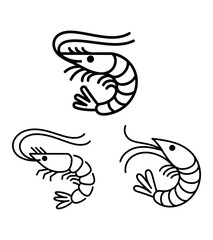 Shrimp minimalist line art design, black and white vector illustration, stylized geometric shrimp graphic