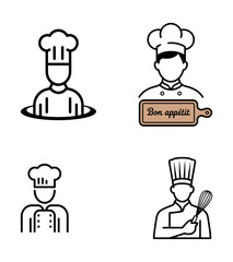 Chef line drawing with menu and spoon, minimalist outline chef design for culinary art