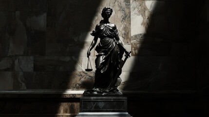 Statue of Justice in Dramatic Light