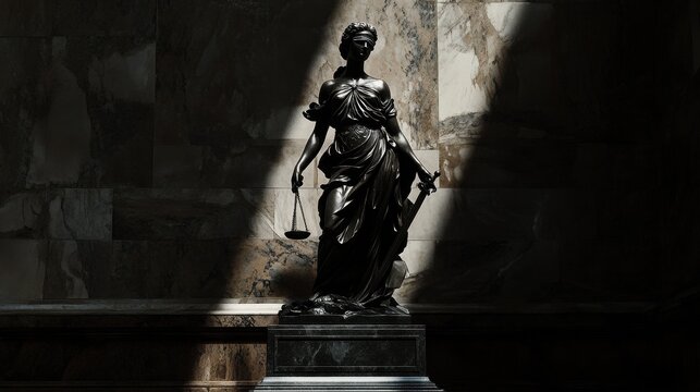 Statue of Justice in Dramatic Light