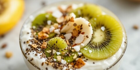 Delicious Diet Breakfast Featuring Greek Yogurt, Kiwi, Banana
