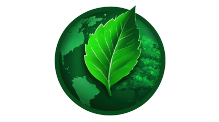 Green leaf on earth globe illustrative design for ecology and environmental conservation projects tree on transparent background