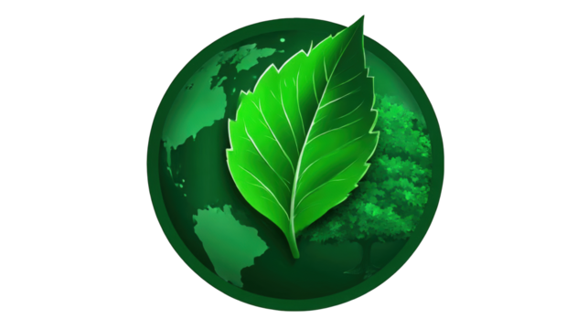 Green leaf on earth globe illustrative design for ecology and environmental conservation projects tree on transparent background