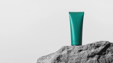 Teal Cosmetic Tube on Grey Rock Minimal Product Photography