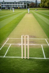 Fototapeta premium Close-up of a Green Cricket Pitch on Outdoor Sports Field 