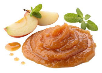 smear of delicious applesauce on white background
