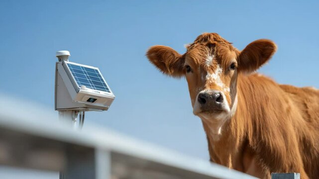 IoT cattle water trough sensor with solar panel enhances livestock hydration management in sunny pastures