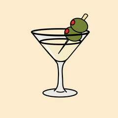 vector cartoon martini glass with green olives