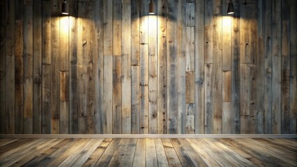 Rustic Wooden Wall and Floor Interior Design Background with Three Pendant Lights