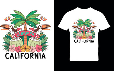 Tropical beach summer vibes with palm tree silhouette design for t-shirt design.
