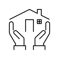 Hand with Home Icon. The Symbol of the company for the construction repair and maintenance of the house. Icon Home on white background. Vector illustration.