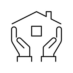 Hand with Home Icon. The Symbol of the company for the construction repair and maintenance of the house. Icon Home on white background. Vector illustration.