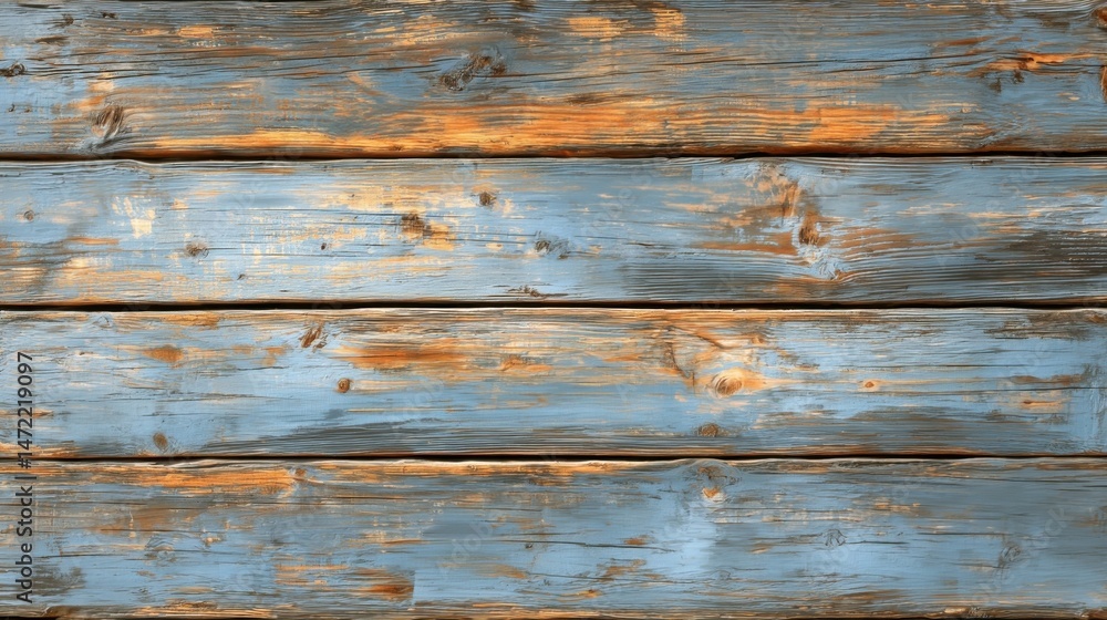 Poster Rustic Weathered Wooden Planks with Blue and Orange Paint, Showing Texture and Grain Detail. Ideal for Backgrounds or Design Projects. : Generative AI