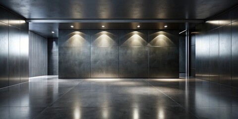 Modern Dark Interior Hallway with Polished Floor and Recessed Lighting