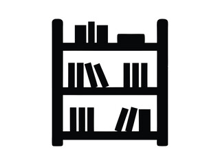 Black silhouette of a bookshelf with multiple books on white background, minimal design