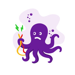 octopus holding a broken cabl.e- cartoon character