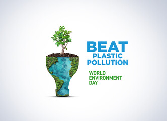 #BeatPlasticPollution, World Environment day concept 2025 3d tree background. 
