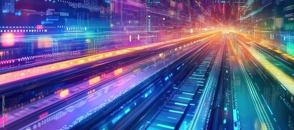 Aufkleber vibrant colorful futuristic cityscape with glowing lines and dynamic movement