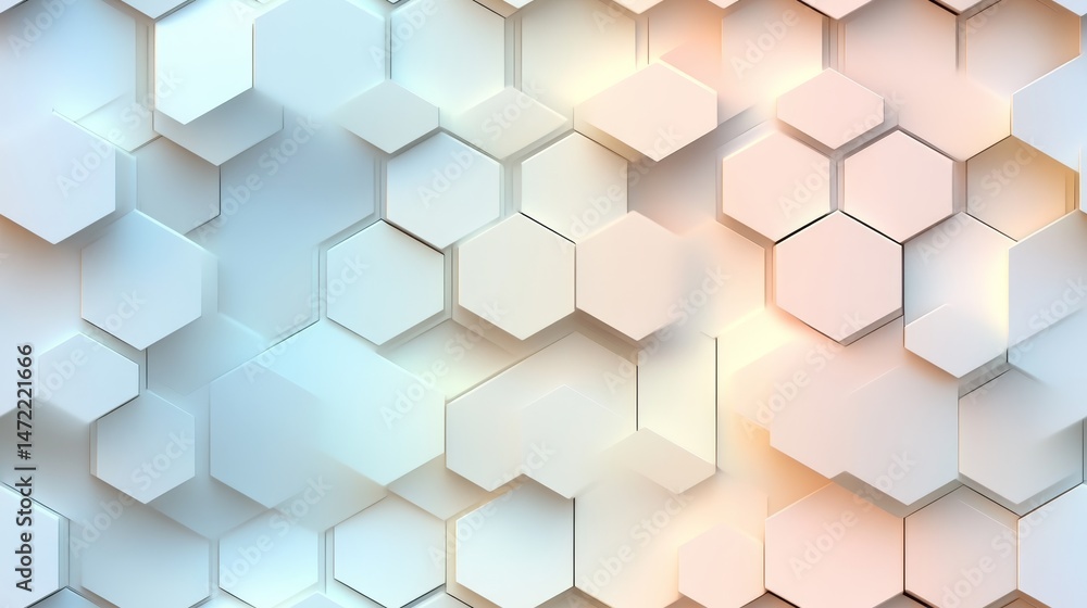 Poster abstract geometric pattern of overlapping hexagonal shapes.