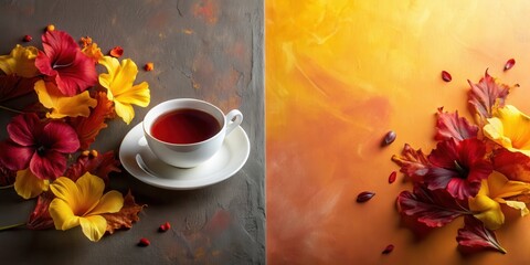 Autumnal Still Life Warm Drink and Vibrant Fall Flowers